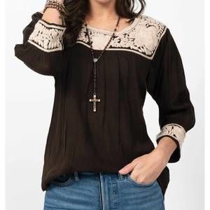 NEW IVY JANE sister mary norma embroidered blouse in dark coffee